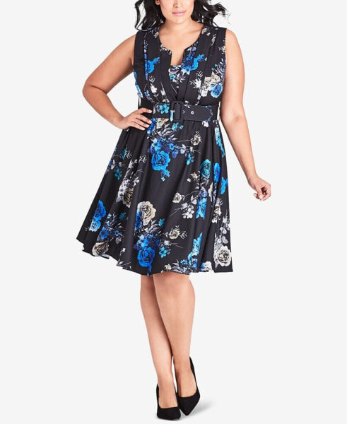 Trendy Plus Size Floral-Print Sleeveless A-Line Dress