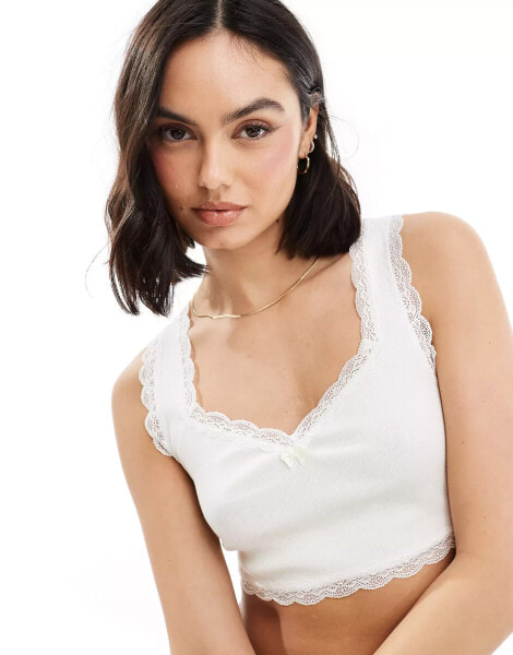 Miss Selfridge bralet with lace trim in ivory