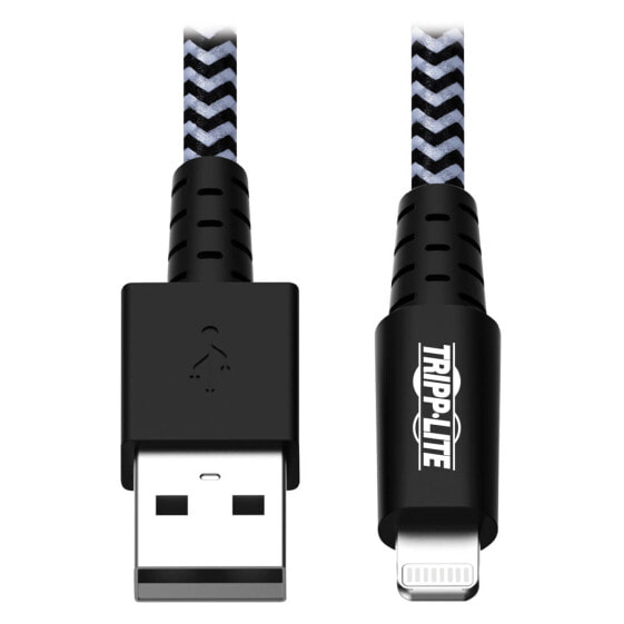 Tripp M100-010-HD Heavy-Duty USB-A to Lightning Sync/Charge Cable - MFi Certified - M/M - USB 2.0 - 10 ft. (3.05 m) - 3 m - Lightning - USB A - Male - Male - Black - White