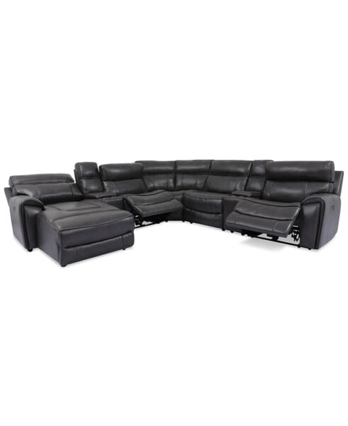 CLOSEOUT! Hutchenson 7-Pc. Leather Chaise Sectional with 2 Power Recliners and 2 Consoles
