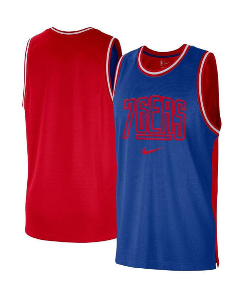 Men's Royal, Red Philadelphia 76ers Courtside Versus Force Split DNA Performance Mesh Tank Top