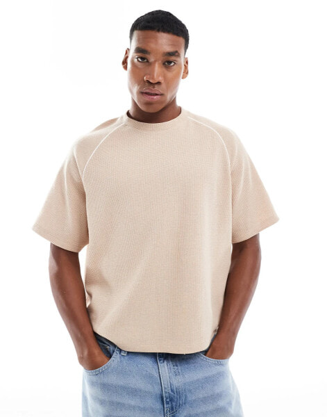 ASOS DESIGN relaxed boxy polo shirt with lace panels in neutral