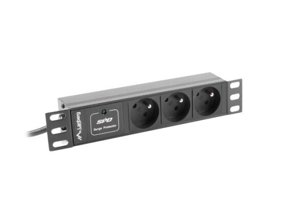 Удлинитель Lanberg PDU-03E-0200-IEC-BK - 1U - Горизонтальный - Черный - 3 розетки - Тип E - Разъем C14