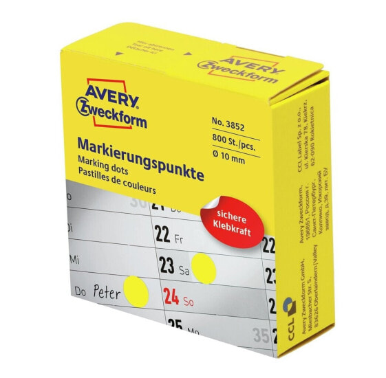 Avery Zweckform Avery 3852 - Yellow - Round - Permanent - Universal - Paper - 1 cm