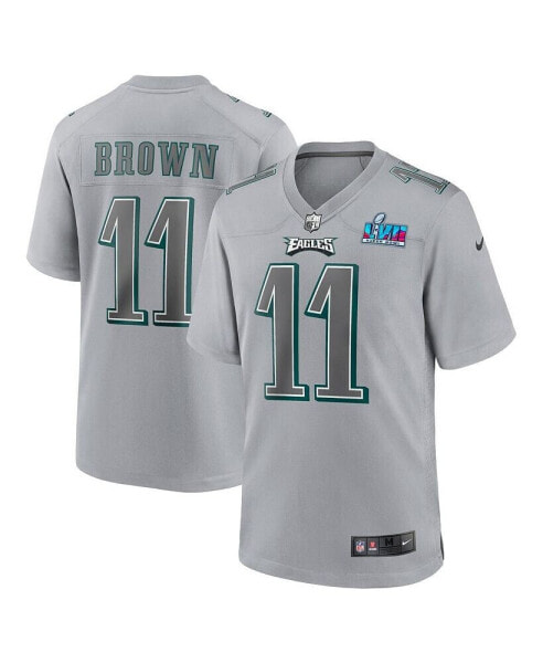 Мужская футболка Nike A.J. Brown серого цвета с эмблемой Philadelphia Eagles Super Bowl LVII Patch Atmosphere Fashion Game Jersey