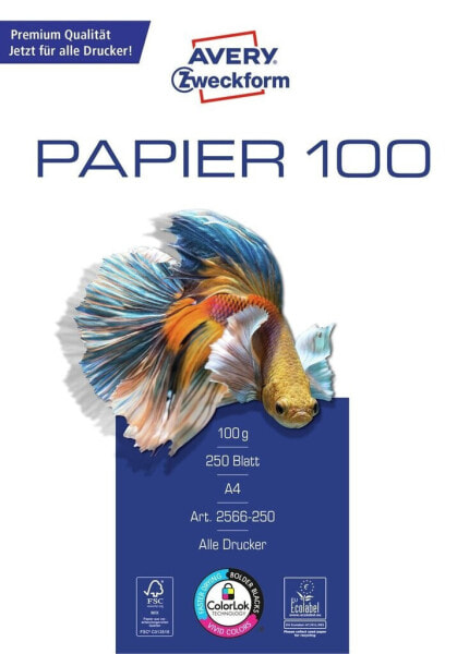 Avery Zweckform Avery 2566-250 - Laser/Inkjet printing - A4 (210x297 mm) - 250 sheets - 100 g/m² - White - EU Ecolabel