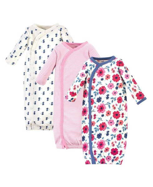 Baby Girls Baby Organic Cotton Side-Closure Snap Long-Sleeve Gowns 3pk, Garden Floral