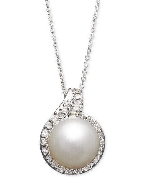 14k White Gold Necklace, Cultured South Sea Pearl (12mm) and Diamond (1/2 ct. t.w.) Pendant