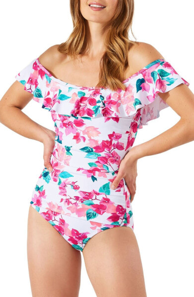 Tommy Bahama 285727 Bougainvillea Off The Shoulder One-Piece Swimsuit, Size 6