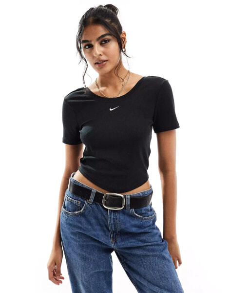 Nike mini-ribbed scoop back t-shirt in black