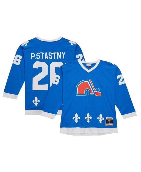 Men's Peter Stastny Blue Distressed Quebec Nordiques Vintage-Like Hockey 1980/81 Blue Line Player Jersey