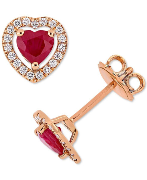 Cерьги Macy's Ruby & Diamond Heart Halo Stud