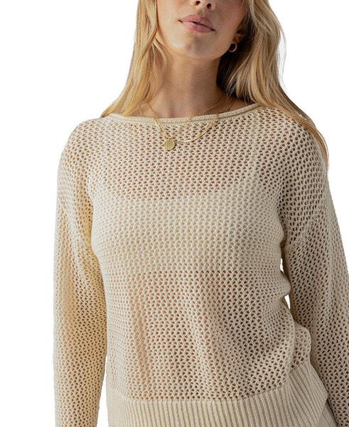 Women's Cotton Open-Knit Long-Sleeve Sweater