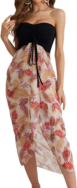Uranus Women's Floral Print Off Shoulder Chiffon Beach Dress, Summer Dress, Swimwear Dress, Beach Poncho, Pareos