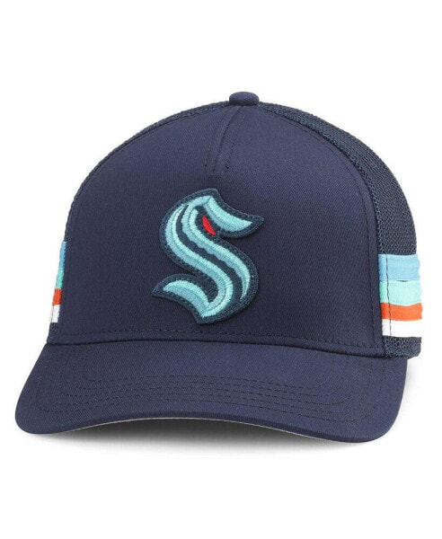 Men's Deep Sea Blue Seattle Kraken HotFoot Stripes Trucker Adjustable Hat