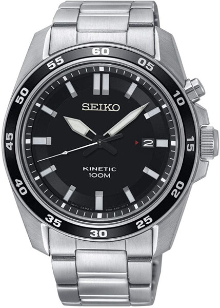 Seiko Kinetic men's stainless steel watch with metal strap