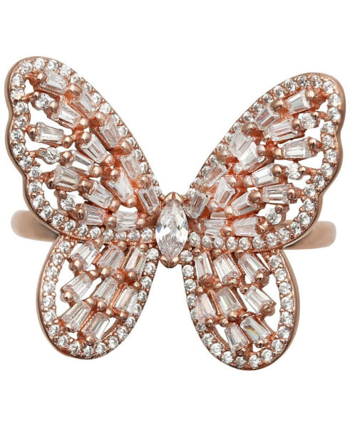 Cubic Zirconia Baguette Butterfly Ring (1-1/2 ct. t.w.) In Sterling Silver or 18K Rose Gold over Sterling Silver