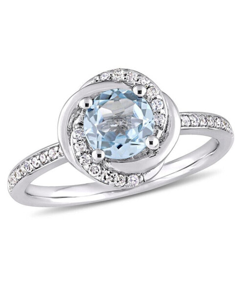 Blue Topaz (1 ct. t.w.) and Diamond (1/6 ct. t.w.) Swirl Ring in 10k White Gold