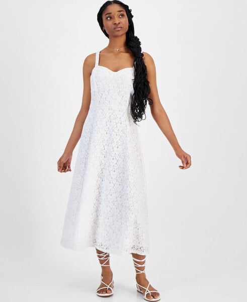 Juniors' Lace Sweetheart-Neck Corset Midi Dress