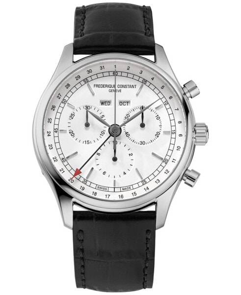 Men's Swiss Chronograph Black Leather Strap Watch 40mm