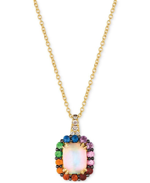 Multi-Gemstone (1-5/8 ct. t.w.) & Nude Diamond (1/20 ct. t.w.) Rainbow Halo 18" Pendant Necklace in 14k Gold