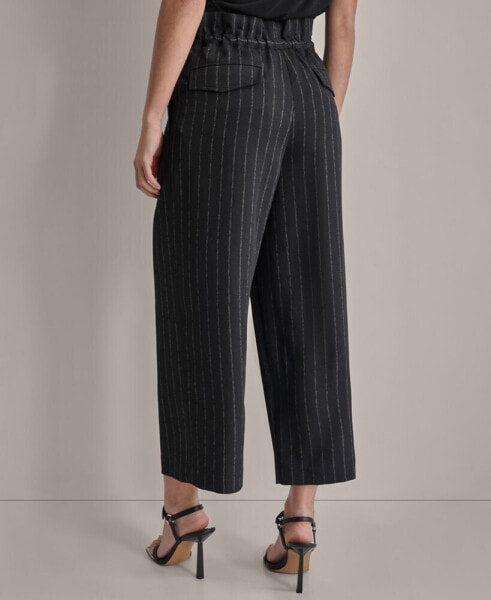 Petite Striped Cropped Paperbag-Waist Pants