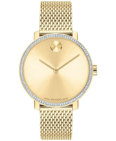 Women's Swiss Bold Shimmer Gold Ion Plated Stainless Steel Mesh Bracelet Watch 34mm