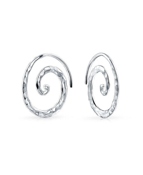 Boho Geometric Tribal Swirl Hammered Wire Spiral Hoop Threader Earrings For Women For Sterling Silver