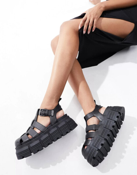 Buffalo Ava Fisher flat sandals in black