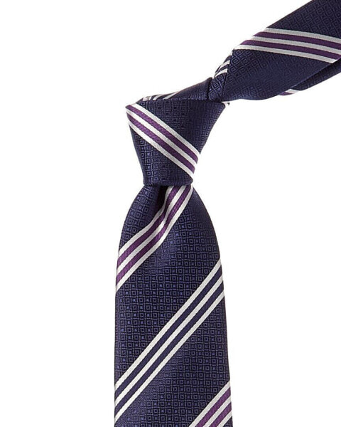 Canali Navy Stripe Silk Tie Men's Blue Os