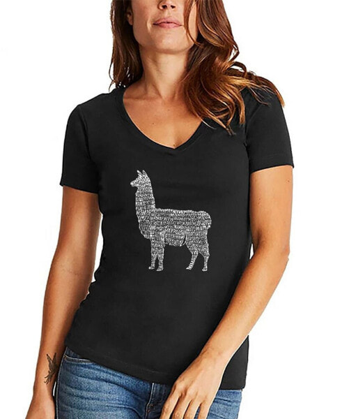 Women's Llama Mama Word Art V-neck T-shirt
