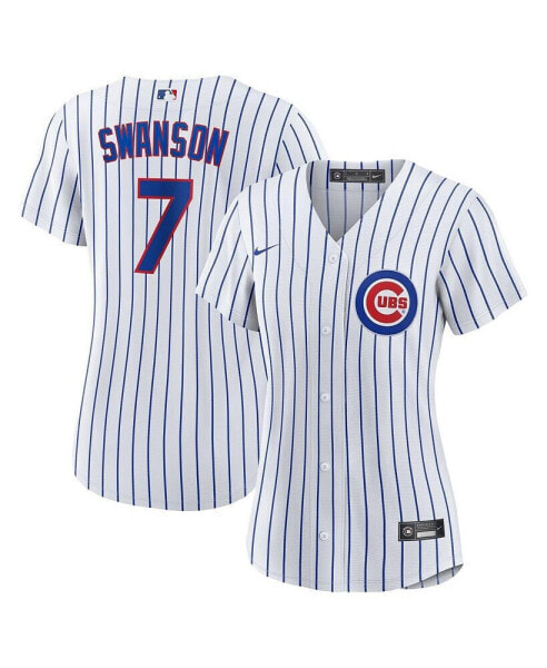 Women's Dansby Swanson White, Royal Chicago Cubs Home Replica Player Jersey