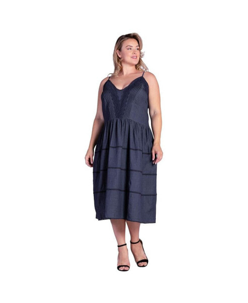 Women's Plus Size Tencel Smocked Waist Midi Dress