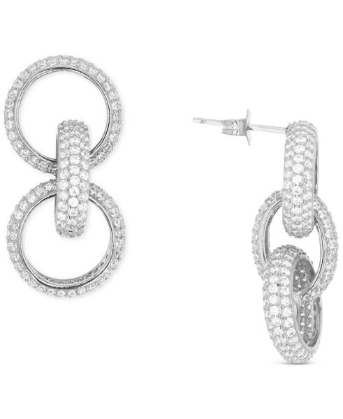 Cubic Zirconia Triple Hoop Stud Earrings in Sterling Silver or 14k Gold over Sterling Silver
