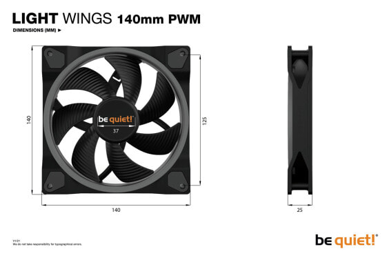 Be Quiet! Light Wings 140mm ARGB PWM Fan Black 3 Pack - Fan - 14 cm - 1500 RPM - 23.3 dB - 56 cfm - 95.14 m³/h
