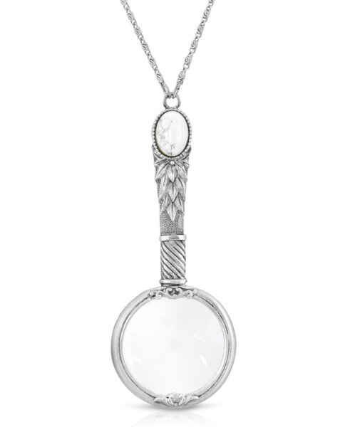 Gold Tone White Howlite Semi Precious Magnifier 30" Pendant