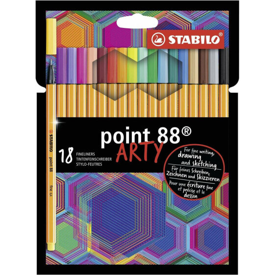 Ручки фломастеры STABILO Point 88 ARTY 0,4 мм (18 штук)
