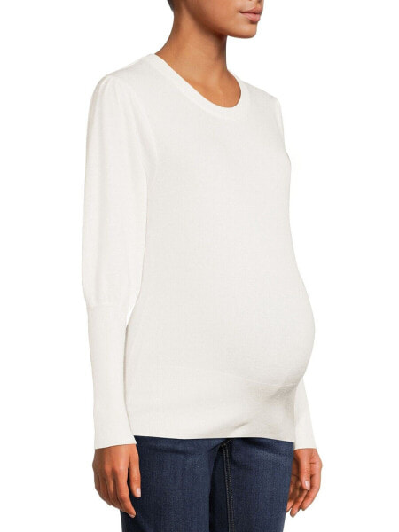 Planet Motherhood Maternity Sweater Women's Medium White Puff Sleeve Round Neck