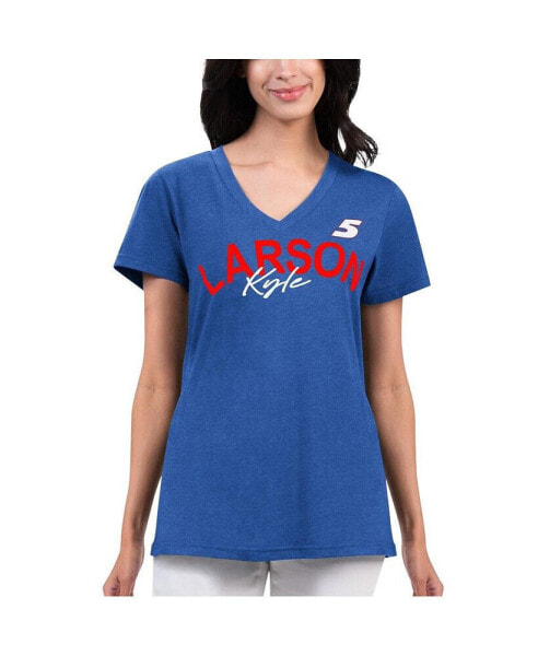 Women's Blue Kyle Larson Key Move V-Neck T-shirt