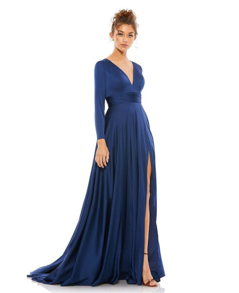 Women's Ieena Long Sleeve Ruched Waist A-Line Gown