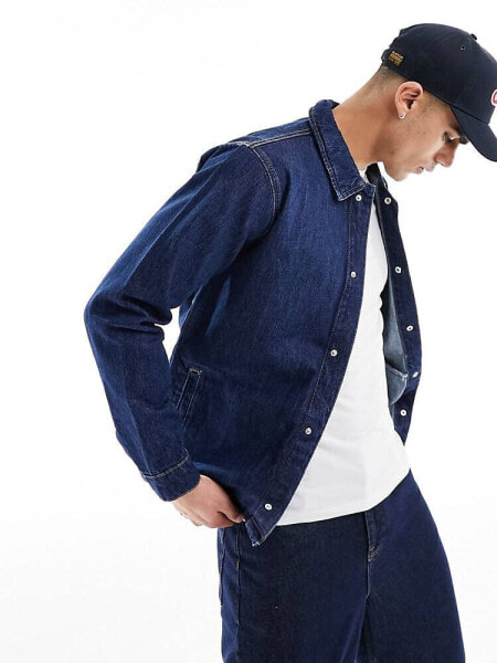 Only & Sons coach denim jacket in mid wash blue