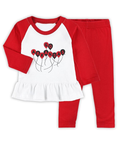 Girls Infant Cardinal, White Arkansas Razorbacks Balloon Raglan 3/4-Sleeve T-shirt and Leggings Set