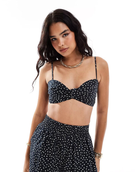 ASOS DESIGN poplin bralet in black spot co-ord