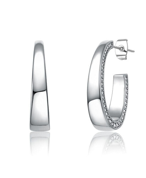 Sterling Silver with Cubic Zirconia Tapered ¾ C - Hoop Earrings