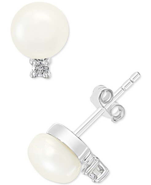 EFFY® Cultured Freshwater Pearl (7 mm) & Diamond (1/10 ct. t.w.) Stud Earrings in Sterling Silver