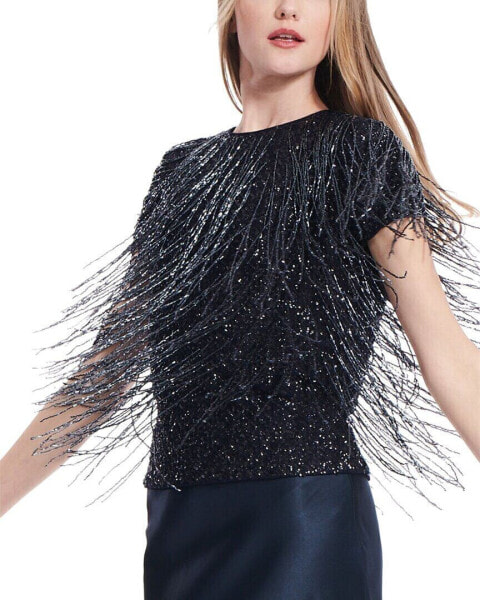 Emily Shalant Sequin Fringe Top Women's S