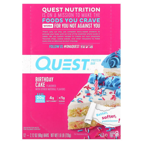 Quest Nutrition, протеиновый батончик, со вкусом праздничного торта, 12 батончиков, 60 г (2,12 унции) каждый