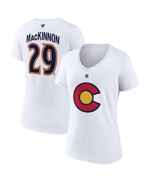 Women's Nathan MacKinnon White Colorado Avalanche Special Edition 2.0 Name and Number V-Neck T-shirt