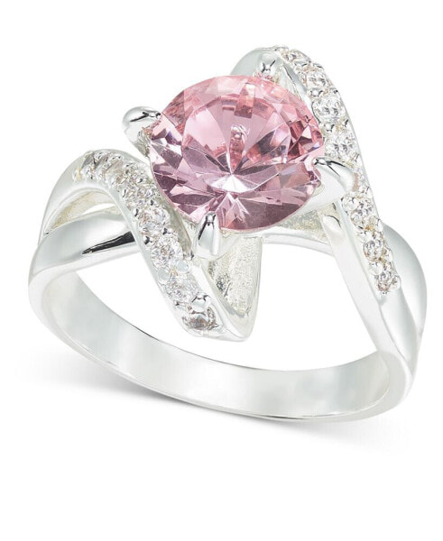 Silver-Tone Pavé & Pink Crystal Bypass Ring, Created for Macy's