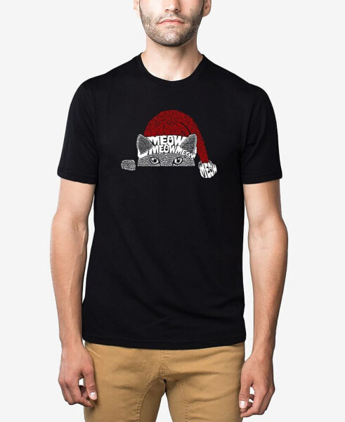 Men's Christmas Peeking Cat Premium Blend Word Art T-shirt